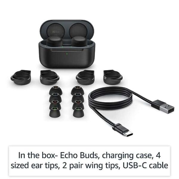 All-new Echo Buds (2nd Gen) | True Wireless earbuds with crisp and balanced sound, Active Noise Cancellation, 3 mics and Alexa | Wireless charging case | Black - Image 5