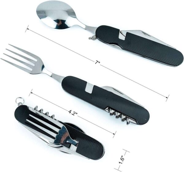 Paykars 6-in-1 Multi-Function Camping Utensil Flatware Set Detachable Spoon Fork Knife Combo Mess Kit with Carrying Pouch (Multi) - Image 2