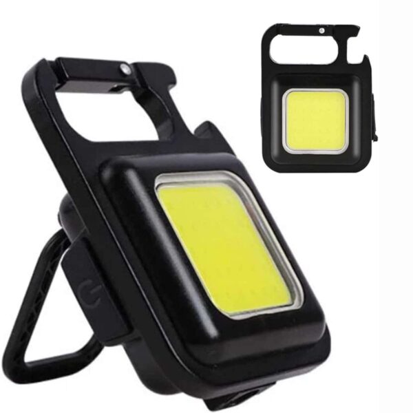 Flyworld Mini Keychain Torch cob Rechargeable Light Keychain Emergency Lights Rechargeable led Keychain Light with Bottle Opener Keychain with 4 Modes cob Keychain Light (Square)