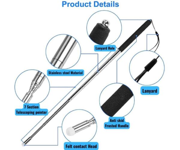 Telescopic Pointer Stick with Hand Lanyard,Teacher Pointer for Classroom,Presentation Pointers for Teachers,Hand Pointer Extendable Pointer Retractable Pointer Multipurpose Office Home (Black) - Image 5