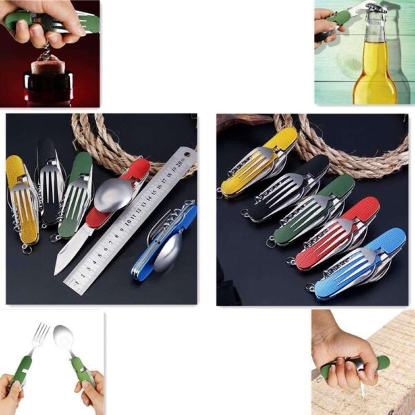 Paykars 6-in-1 Multi-Function Camping Utensil Flatware Set Detachable Spoon Fork Knife Combo Mess Kit with Carrying Pouch (Multi) - Image 5