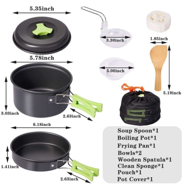 Flyworld 8 Pcs Camping Cooking Set，Camping Accessories for Outdoor，Camping Utensils with Carry Bag，Camping Bowl Pot Pan Set - Image 2