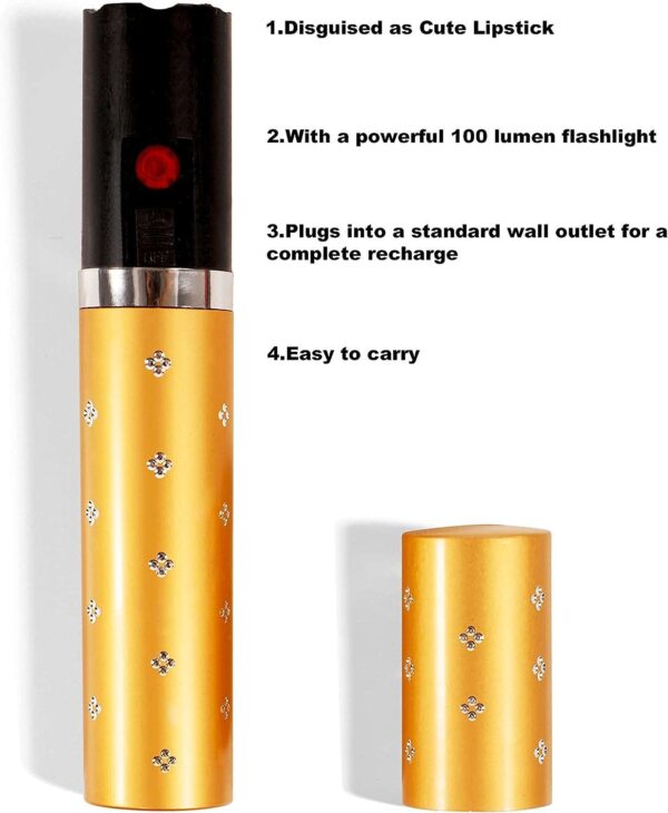 Lipstick Stun Gun for Women, self Defense Flashlight Stun Guns with Safety Disable Pin.Wall Charger Included - Image 4