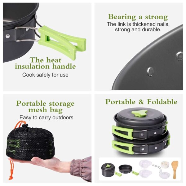 Flyworld 8 Pcs Camping Cooking Set，Camping Accessories for Outdoor，Camping Utensils with Carry Bag，Camping Bowl Pot Pan Set - Image 3