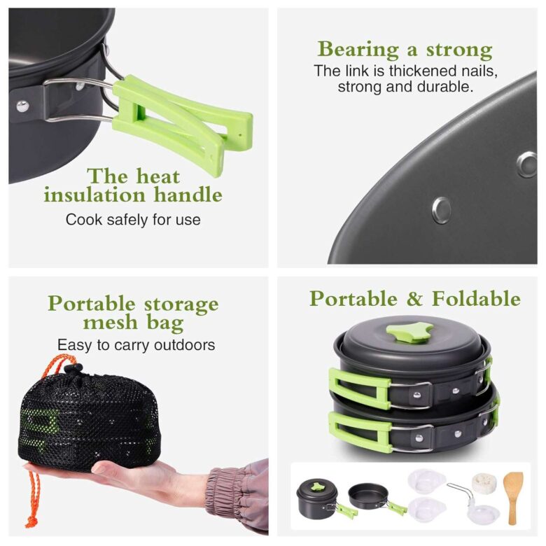 Flyworld 8 Pcs Camping Cooking Set，Camping Accessories for Outdoor，Camping Utensils with Carry Bag，Camping Bowl Pot Pan Set - Image 3