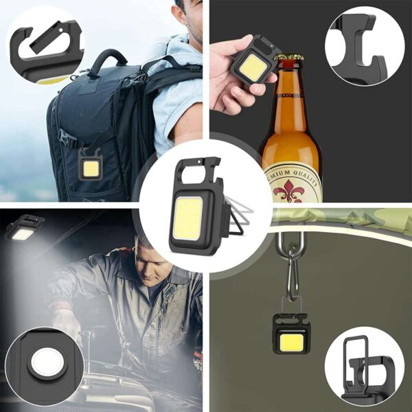 Flyworld Mini Keychain Torch cob Rechargeable Light Keychain Emergency Lights Rechargeable led Keychain Light with Bottle Opener Keychain with 4 Modes cob Keychain Light (Square) - Image 3