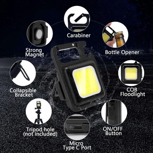 Flyworld Mini Keychain Torch cob Rechargeable Light Keychain Emergency Lights Rechargeable led Keychain Light with Bottle Opener Keychain with 4 Modes cob Keychain Light (Square) - Image 4