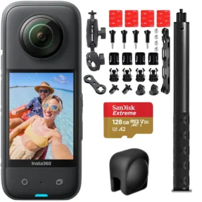 Insta360 X3 Motorcycle Kit Set – Camera + Accessories + 120cm Invisible Selfie Stick + 128gb Memory Card + Lens Cap