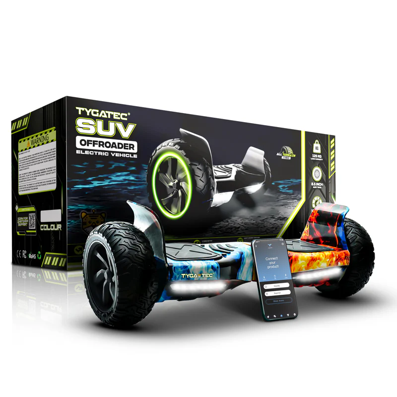 TYGATEC T6 Plus Off-Road SUV Hoverboard App Connectivity (Red and Blue Fire Color)